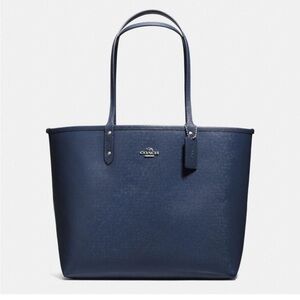 Dark blue coach leather work bag with gold hardware